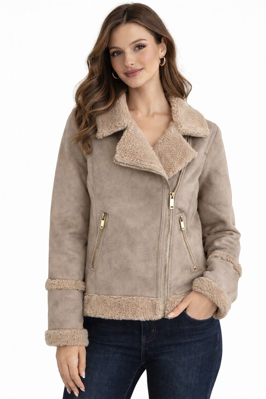 Miss Selfridge Womens Stone Mid Length Aviator Jacket Side Zip Size 2 NWT